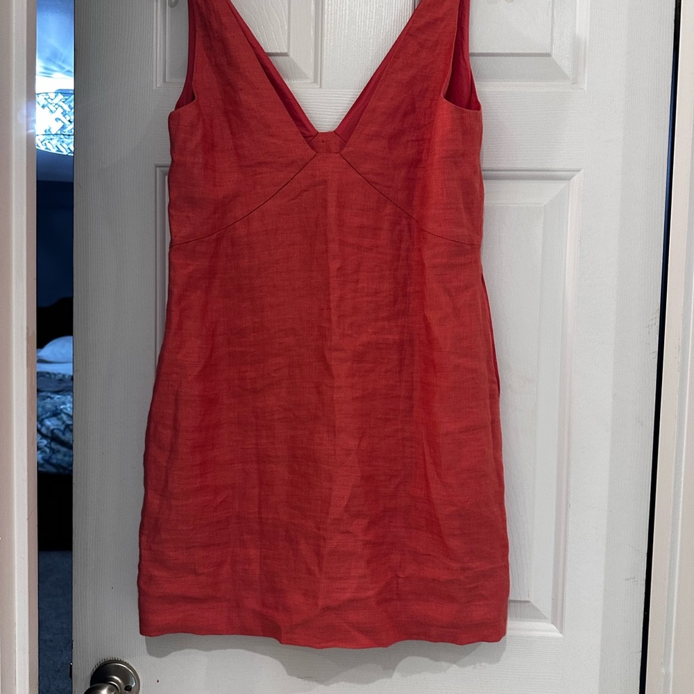 It has pockets! Coral Banana Republic linen Sleeveless Dress